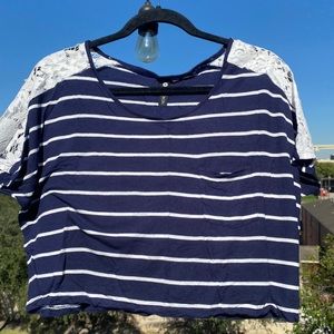 Navy blue + white striped shirt